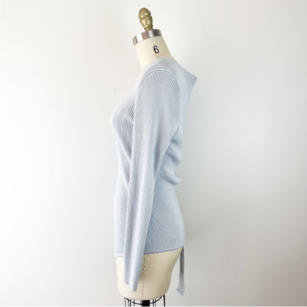 Abercrombie & Fitch Baby Blue Minimalist Ribbed V Neck Sweater Bodysuit Large - Picture 5 of 16